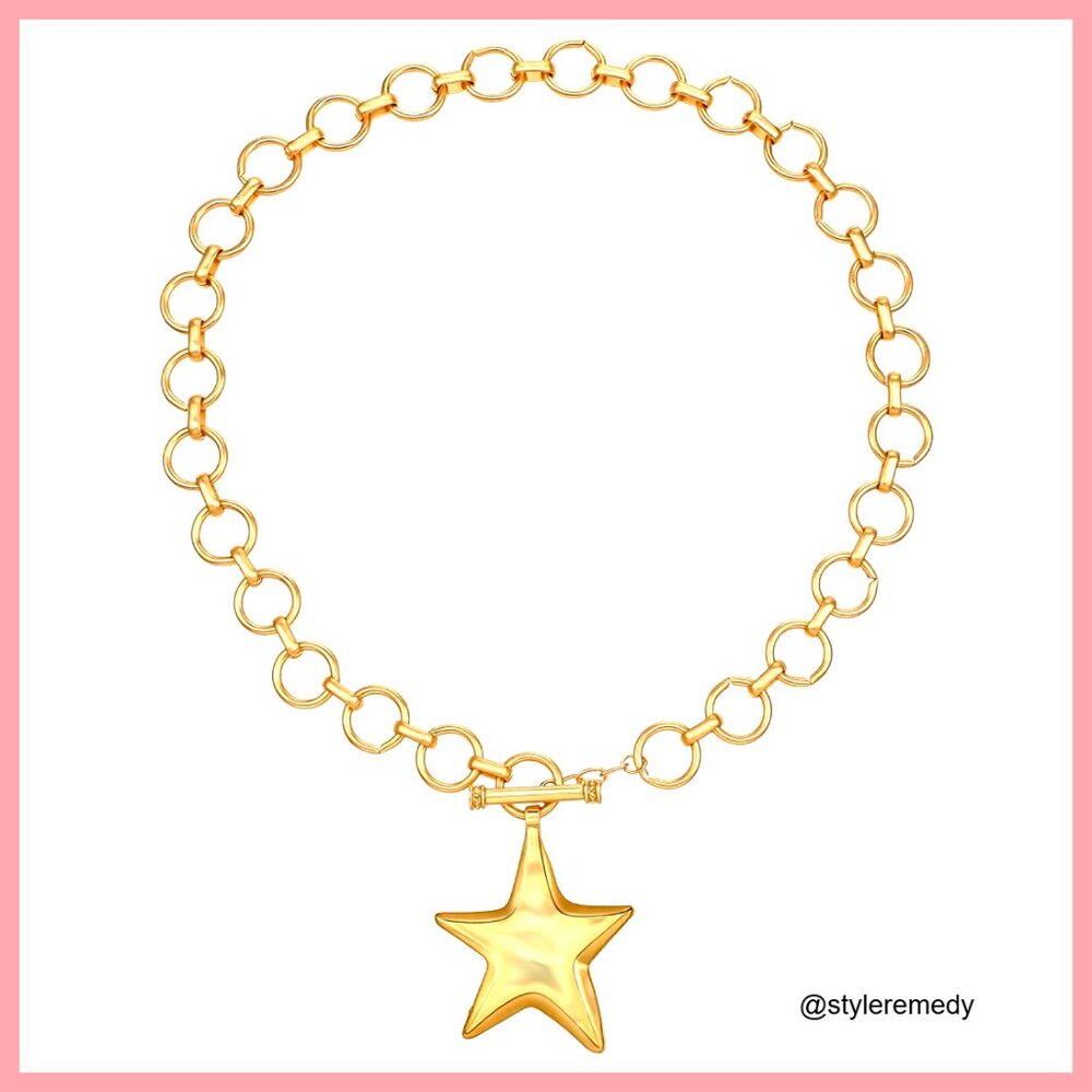 Gold Star Charm Link Necklace -